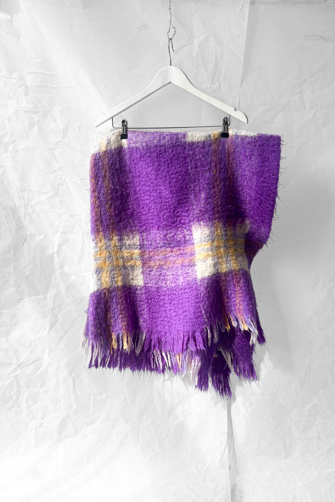 Vintage Mohair Purple Plaid Blanket