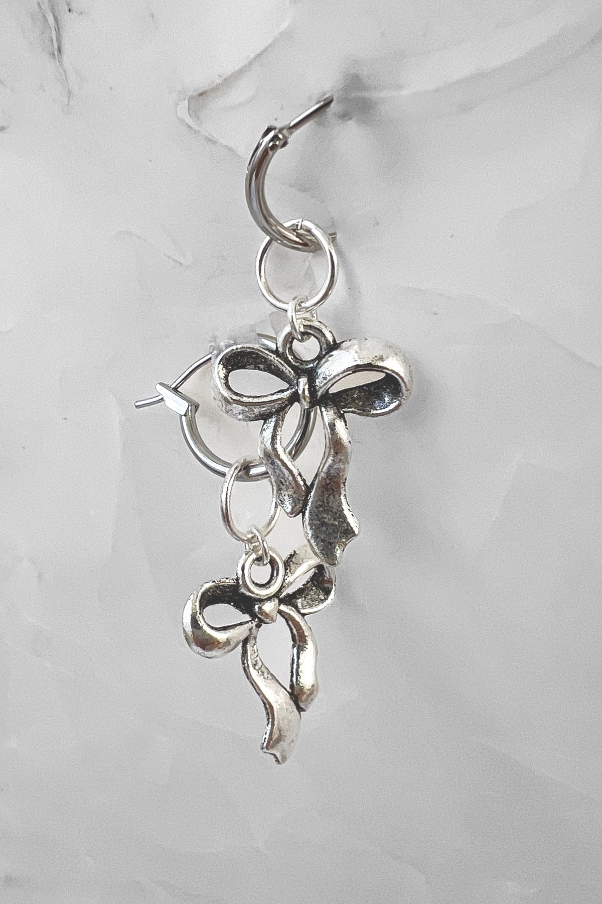 Silver Bow Charm Earrings