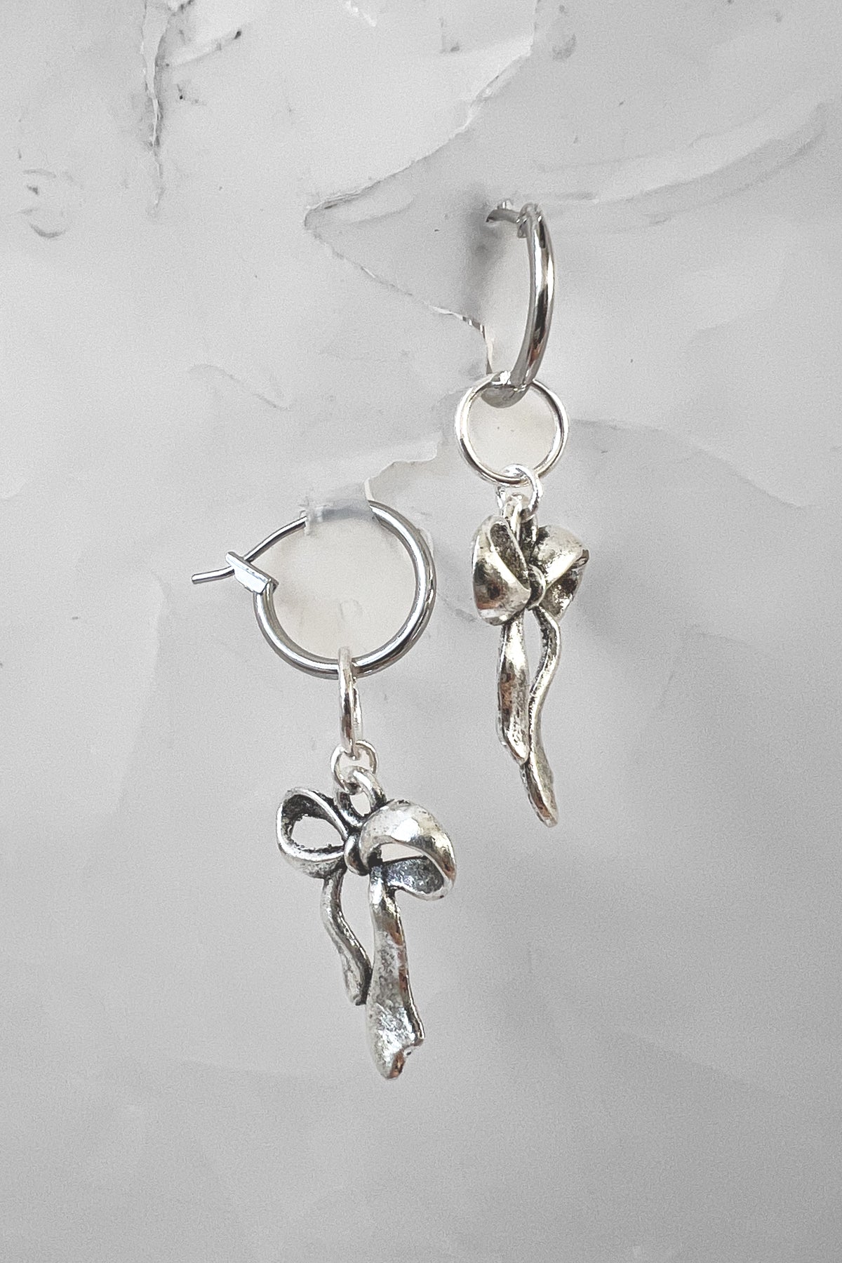 Silver Bow Charm Earrings