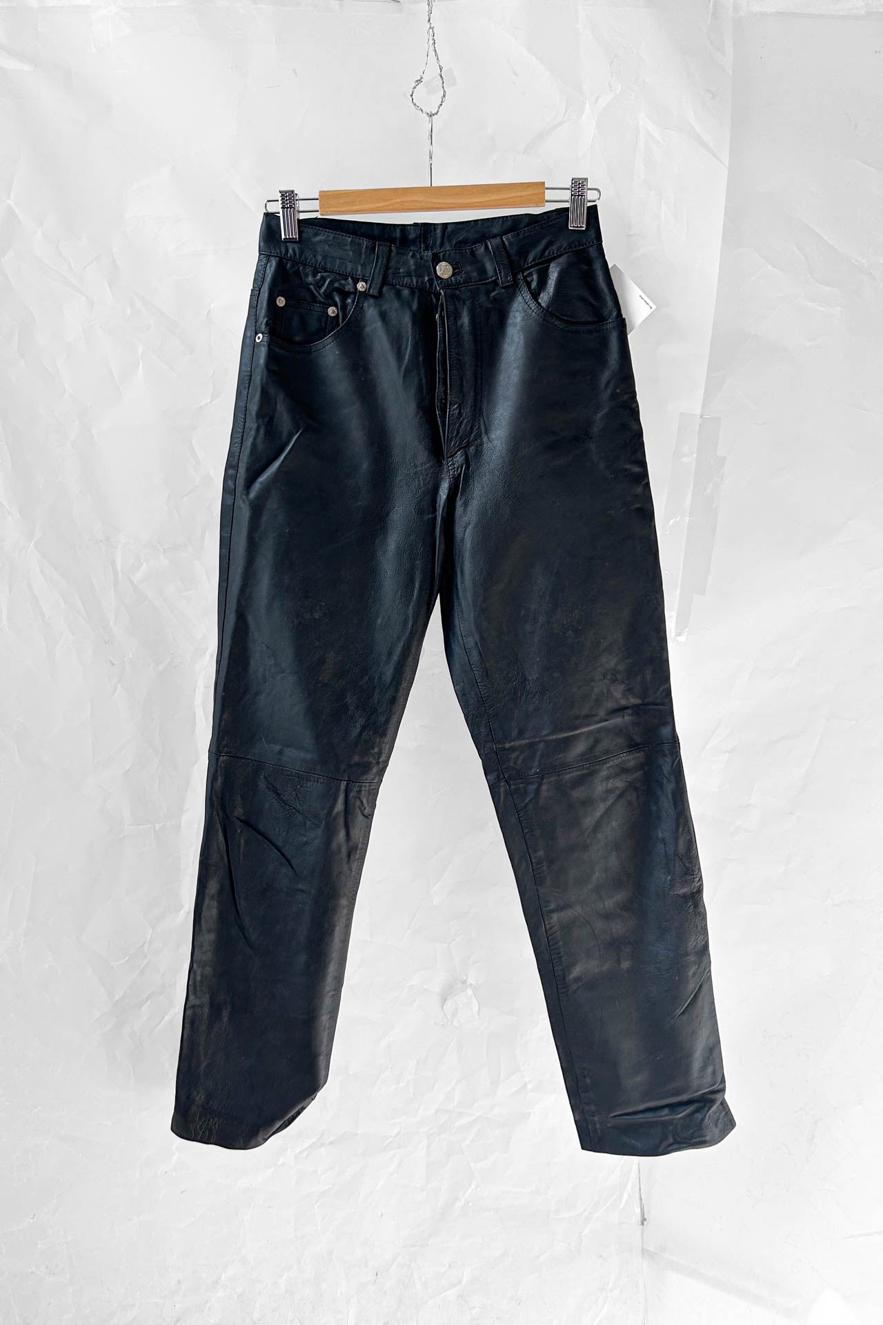 Vintage High-Waisted Leather Jeans w/ Button Fly