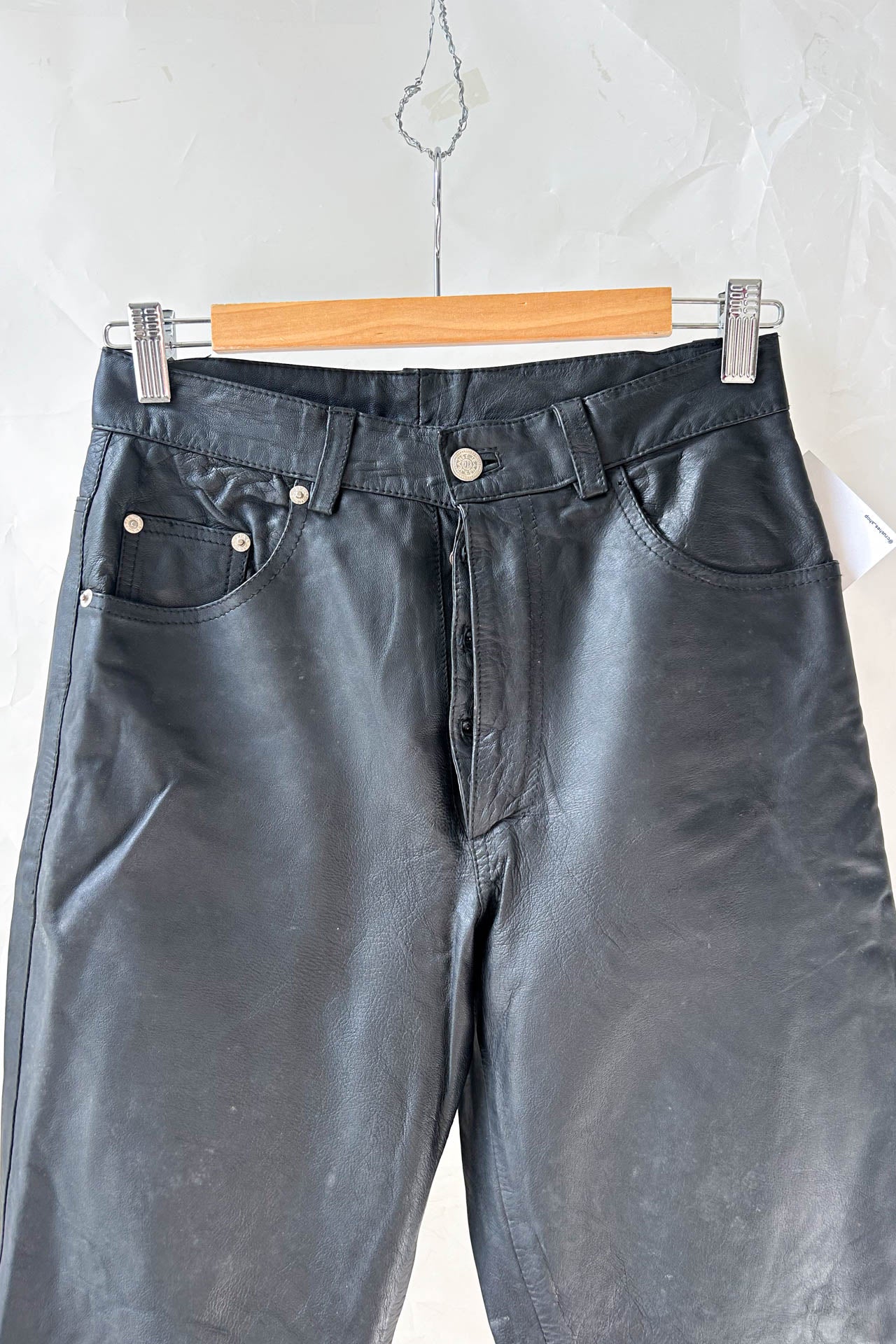 Vintage High-Waisted Leather Jeans w/ Button Fly