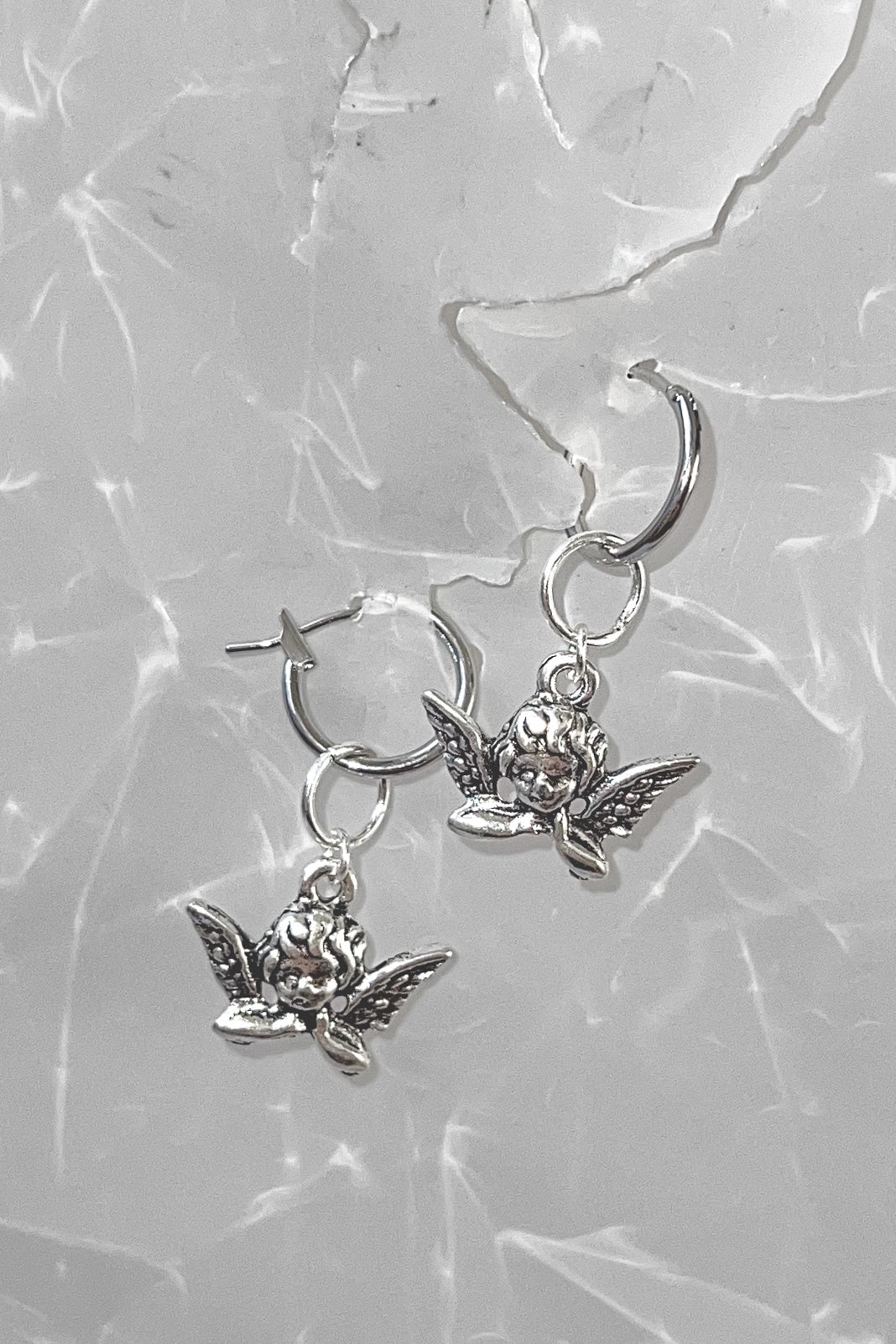 Silver Cherub Charm Earrings