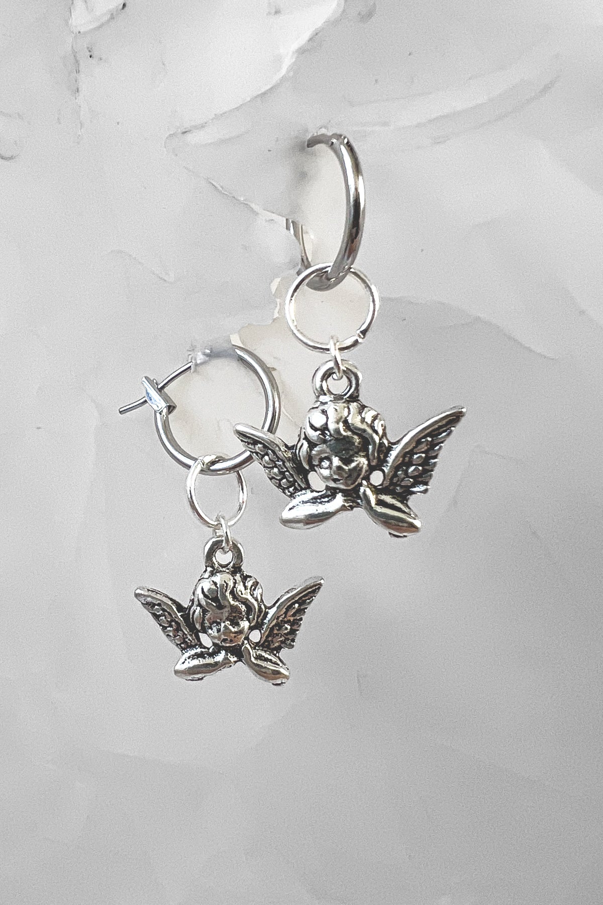 Silver Cherub Charm Earrings