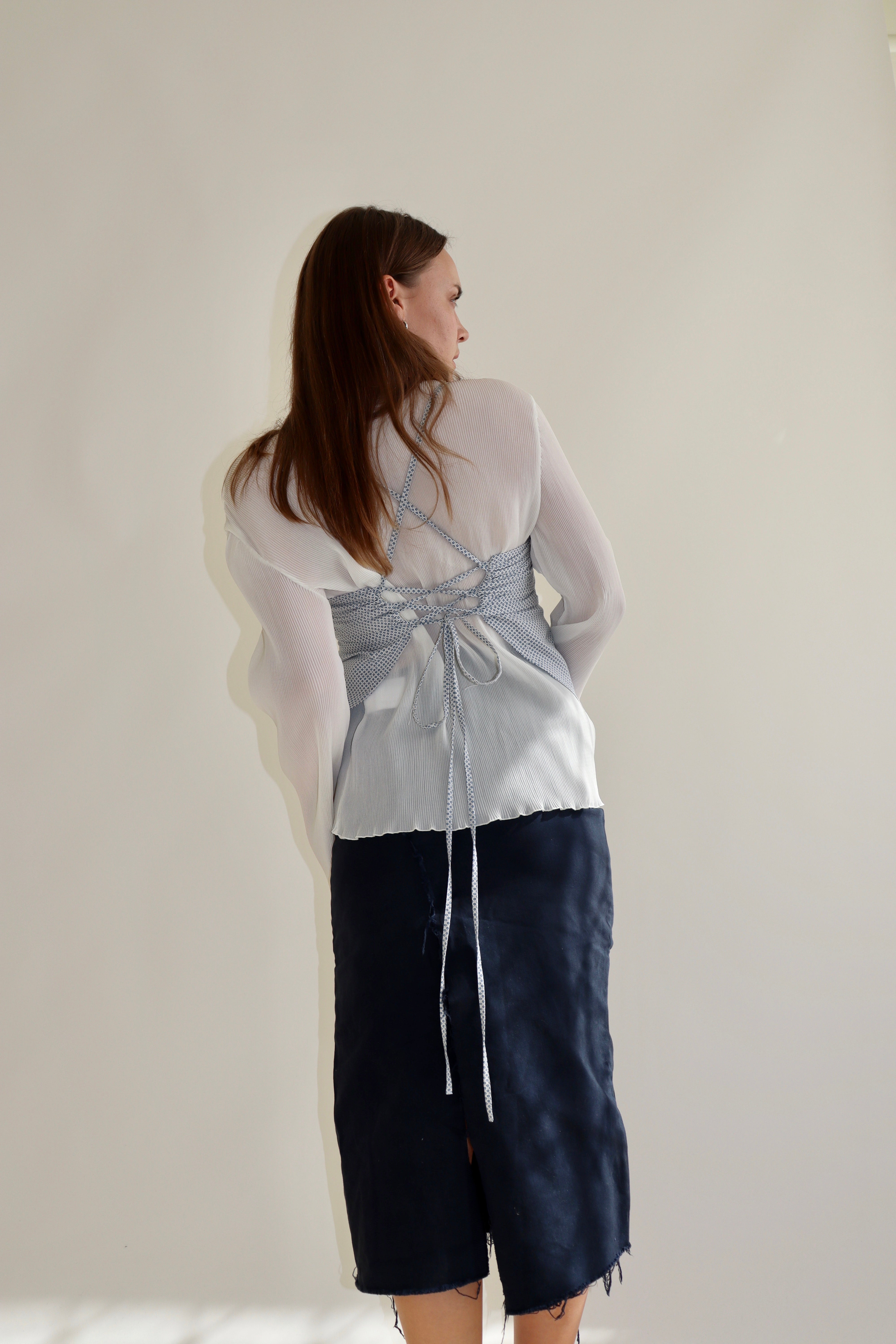 Tobi Top - Blue White Pattern (S)