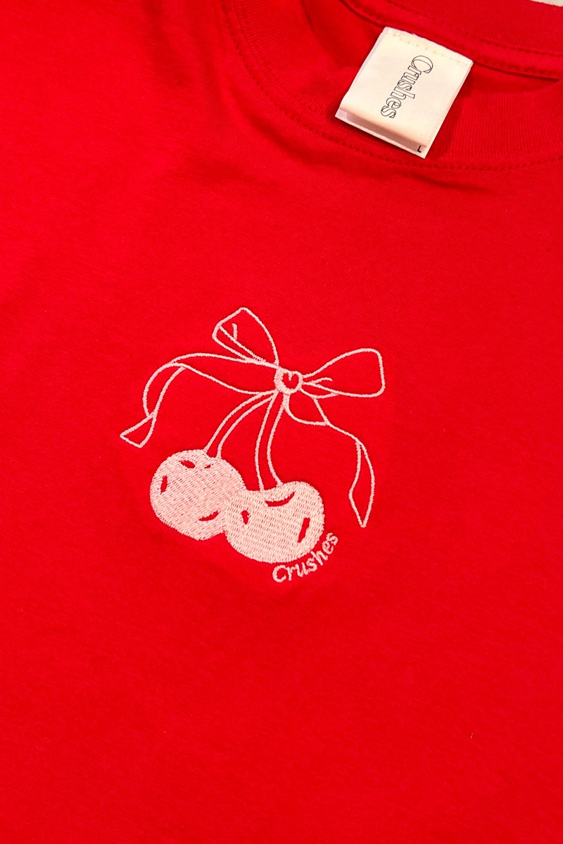 Lucky Bellas x Crushes Embroidered Cherry Bow Tee