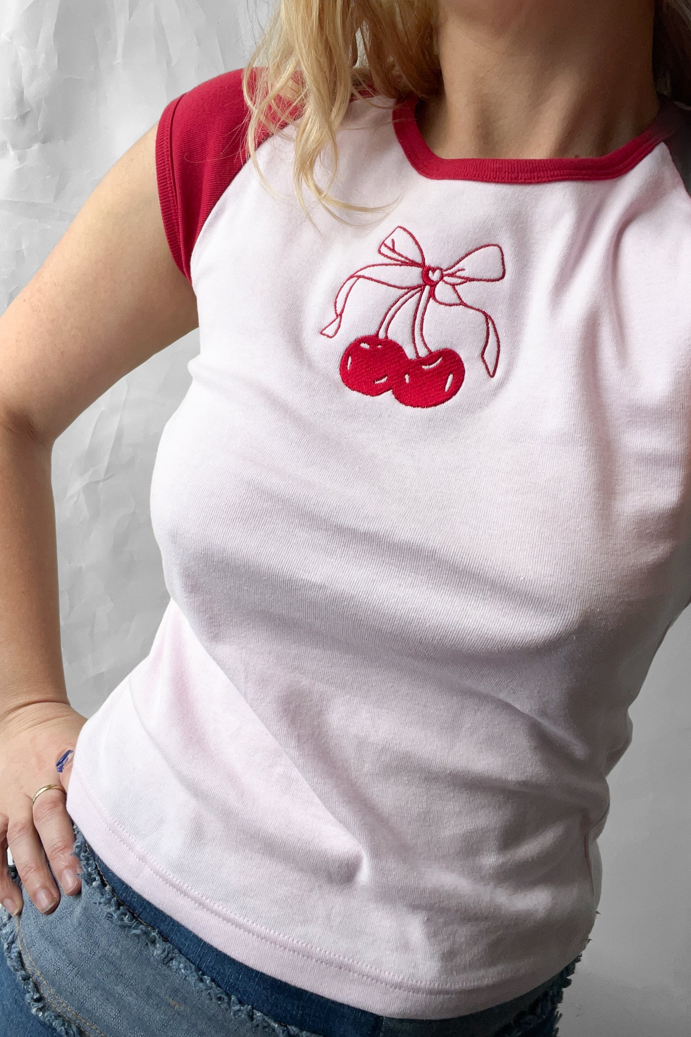 Embroidered Cherry Bow Tattoo Tee