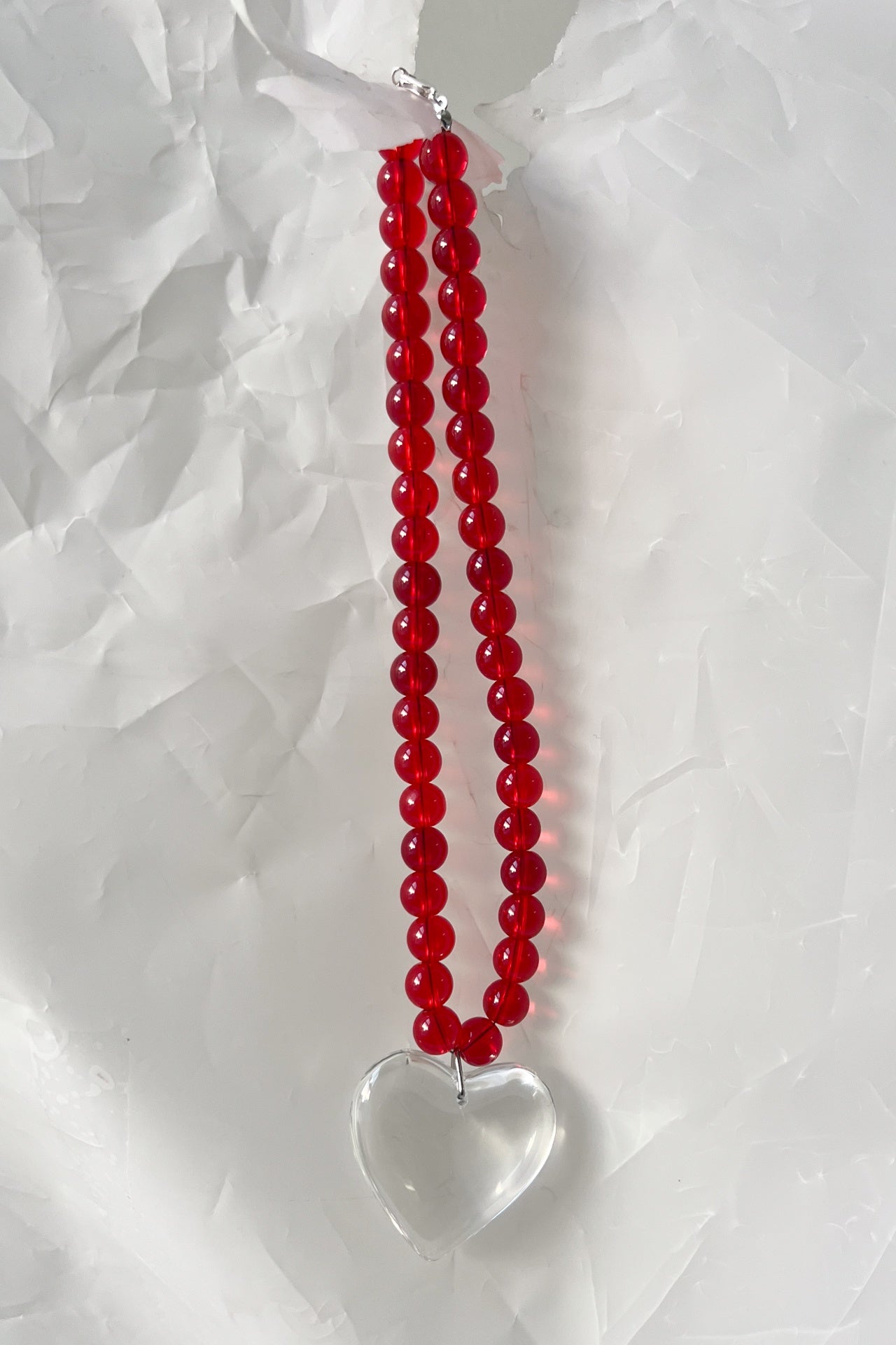 Clear Heart and Cherry Red Necklace