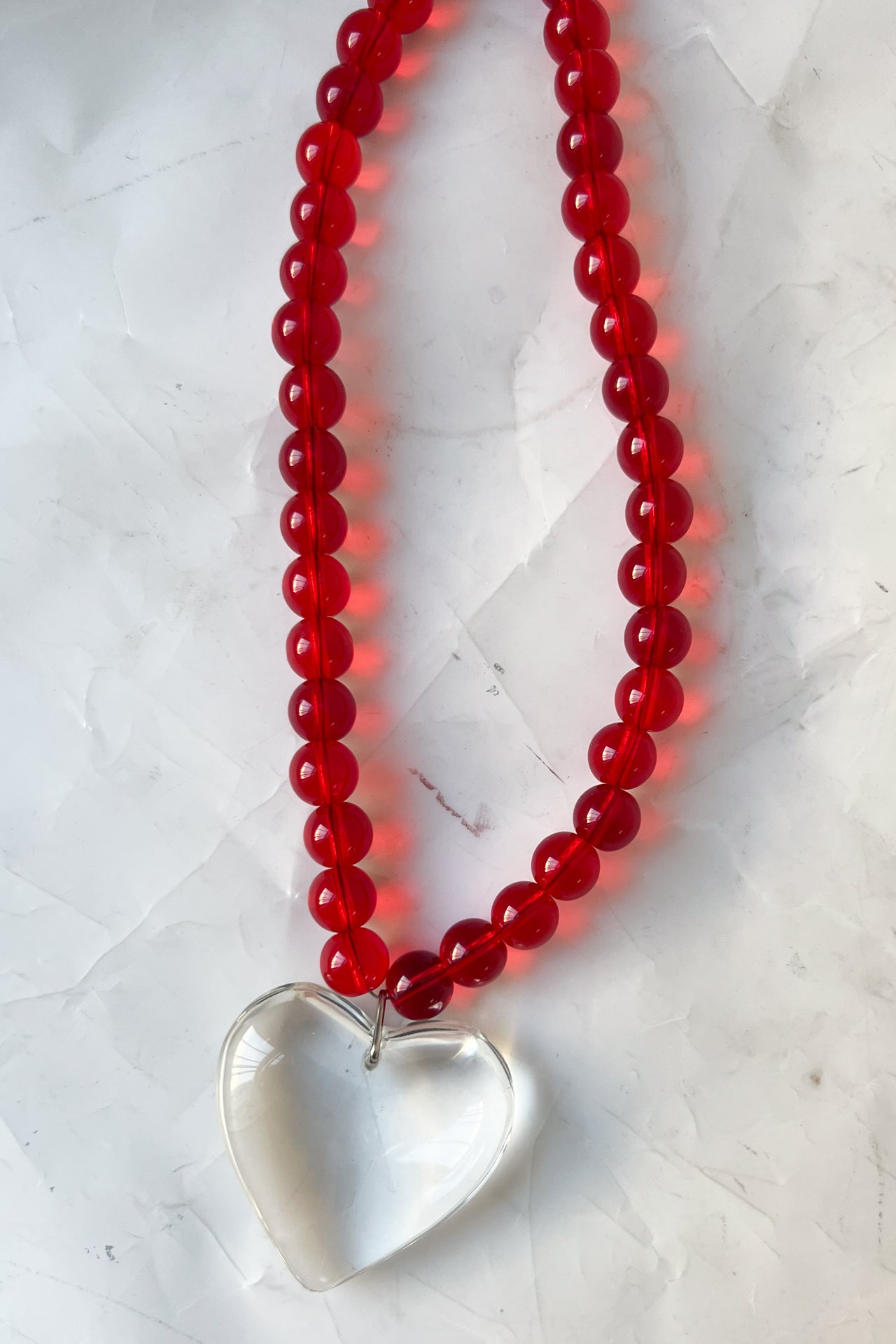 Clear Heart and Cherry Red Necklace