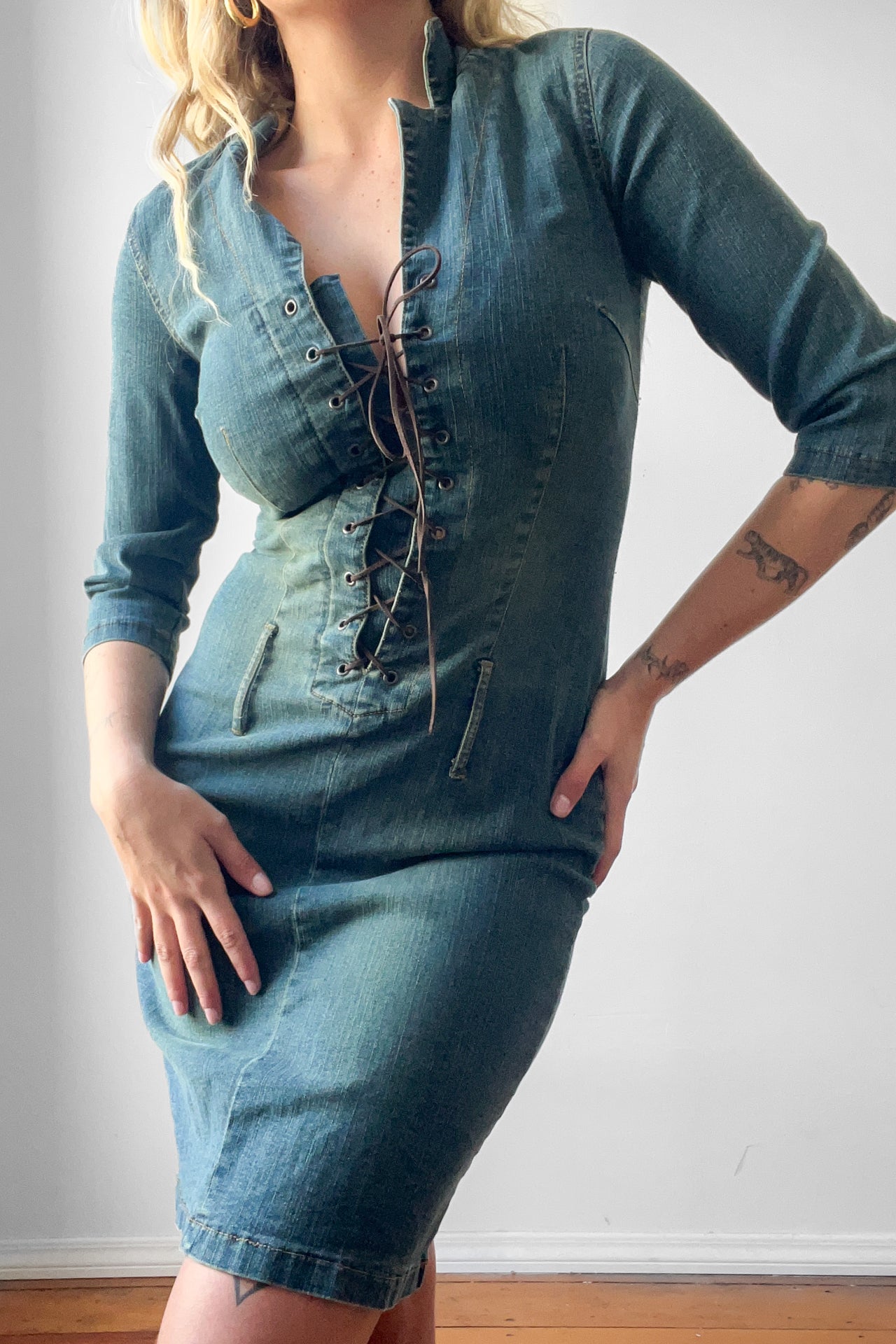 Y2K Denim Lace Up Dress