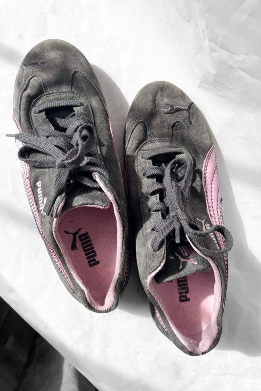 Puma Archive Speed Cat Grey and Pink Suede Flats (EU 42.5)