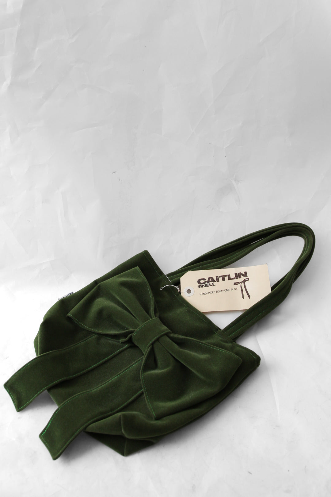 Handmade Velvet Bow Bag - Green