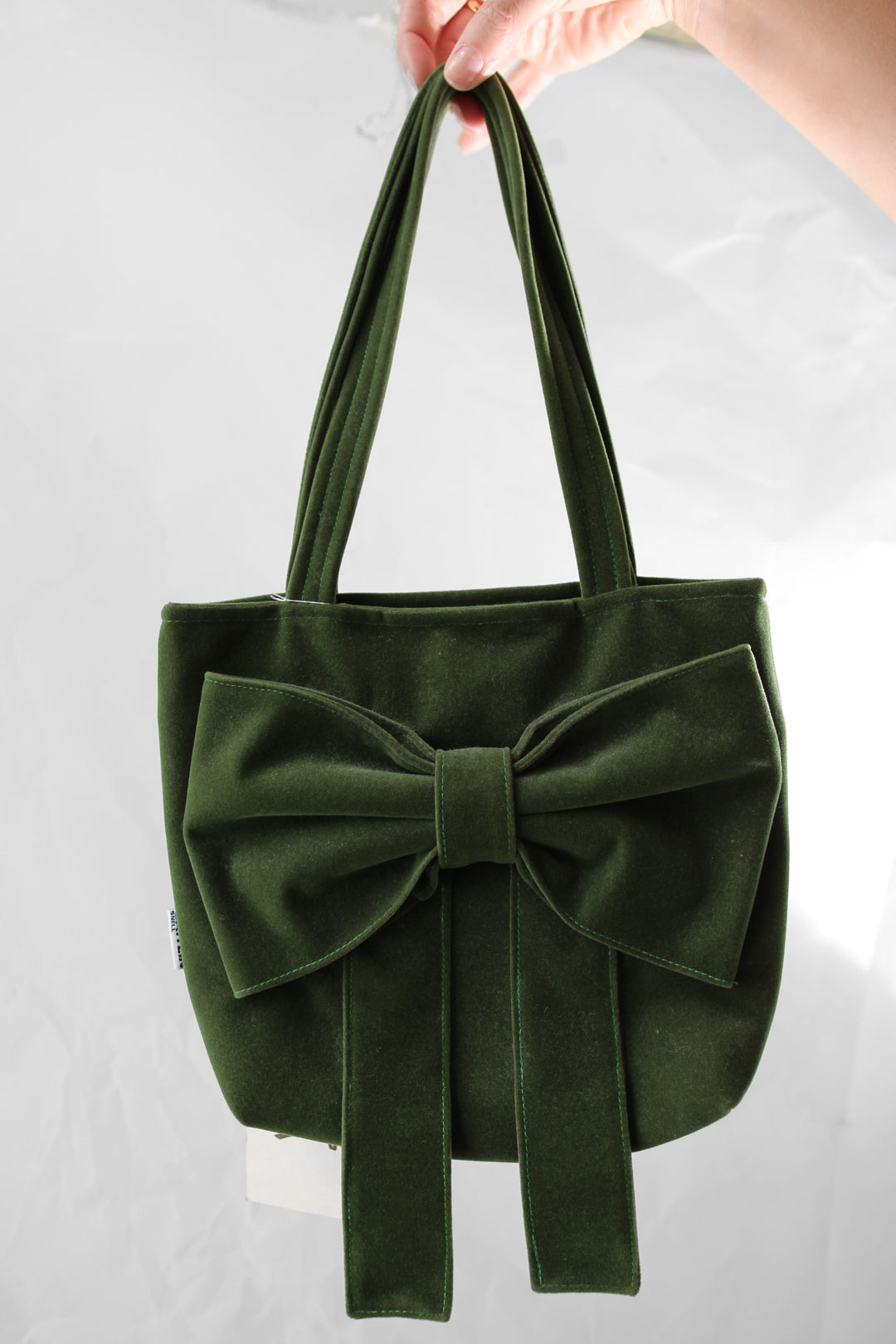 Handmade Velvet Bow Bag - Green