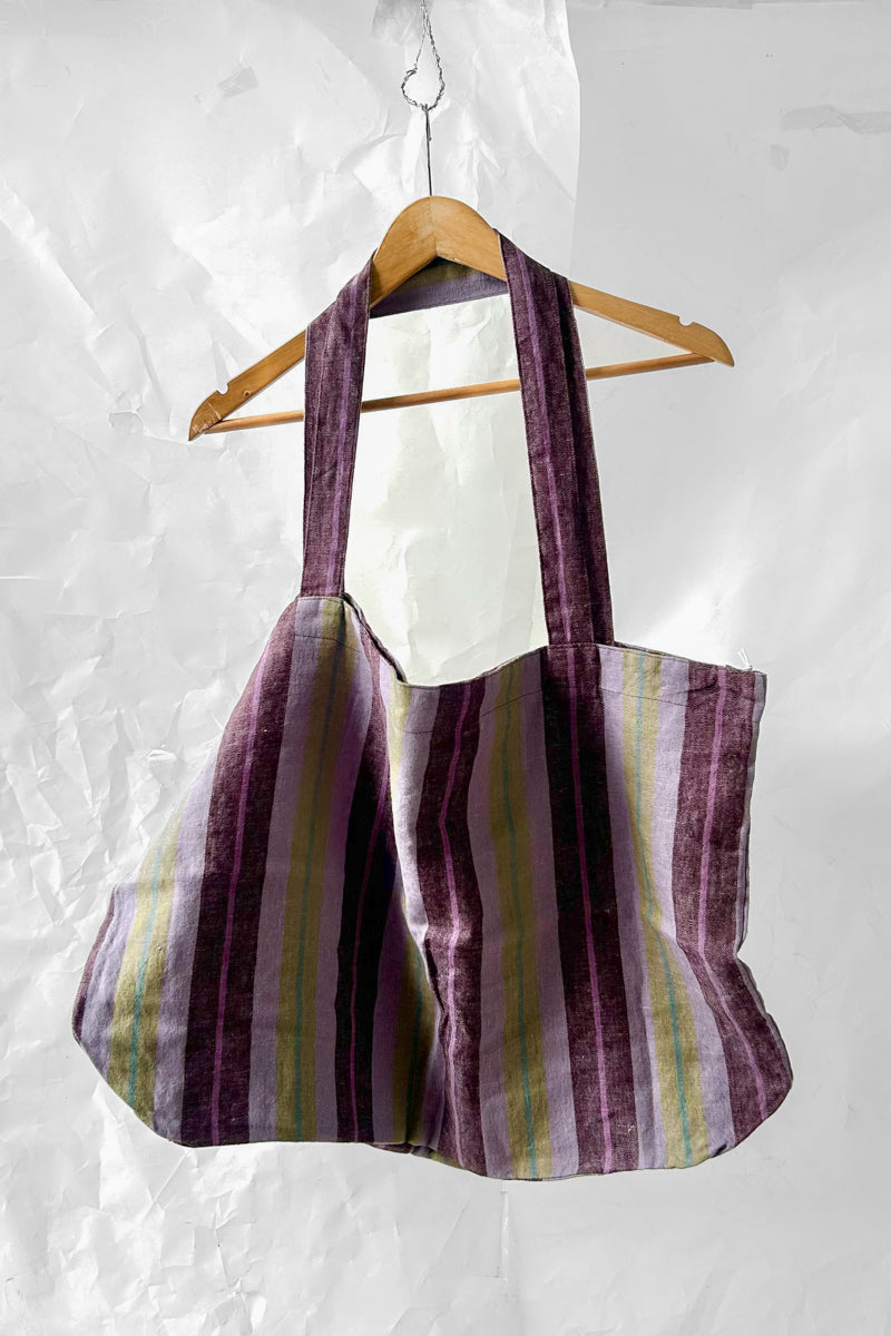 Large Linen Tote Bag - Purple Tartan