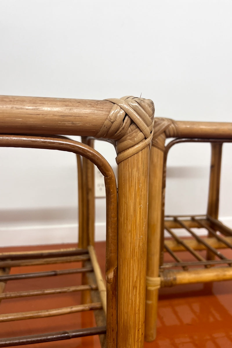 Vintage Cane Cube Side Tables