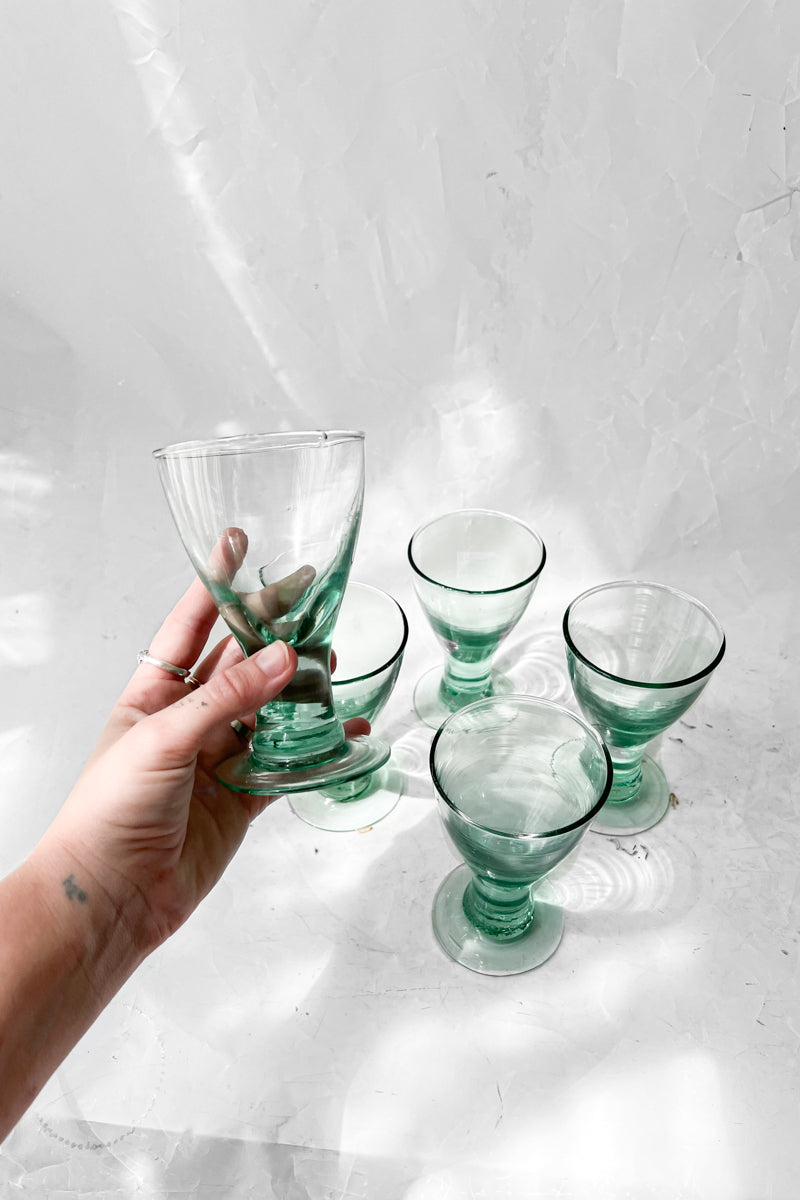 Vintage Mouthblown Set of 4 Goblet Glass