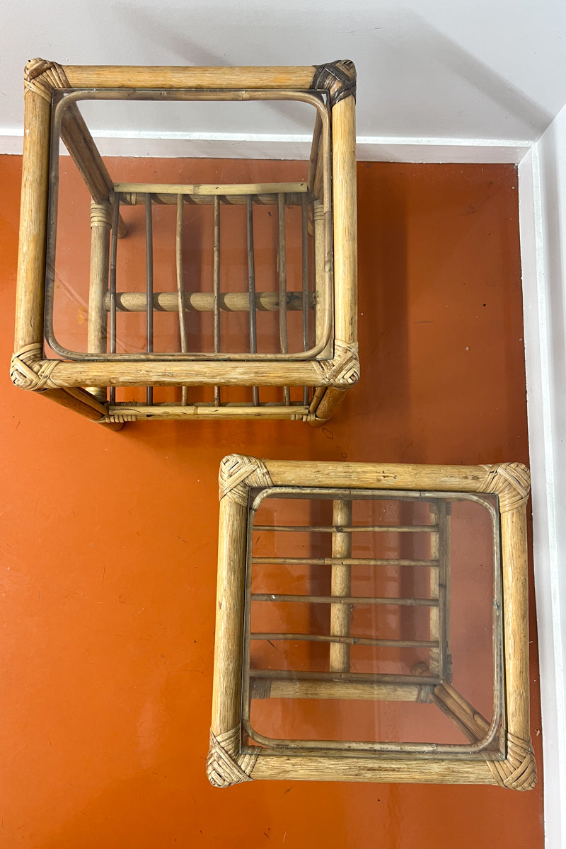 Vintage Cane Cube Side Tables